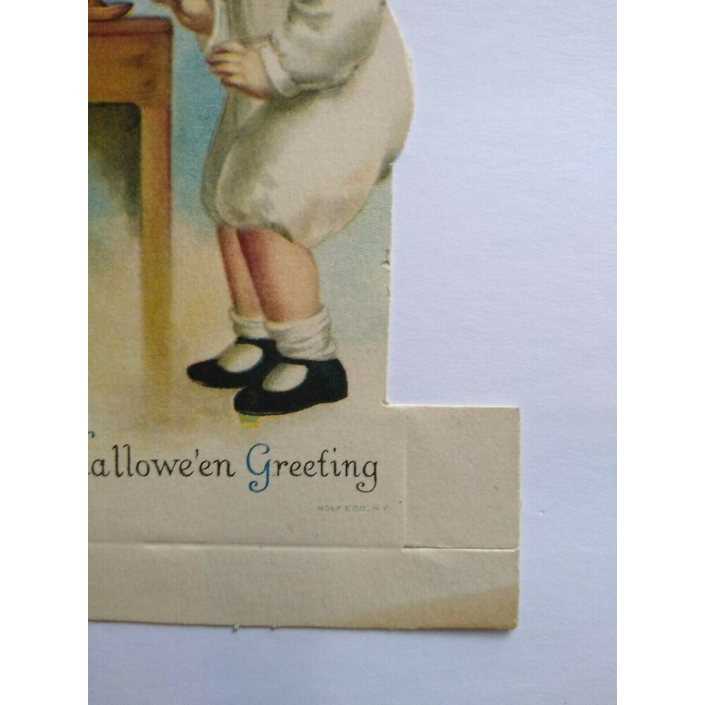 Halloween Diecut Place Card Ellen Clapsaddle Wolf Original  Blindfolded Girl - Picture 5 of 5
